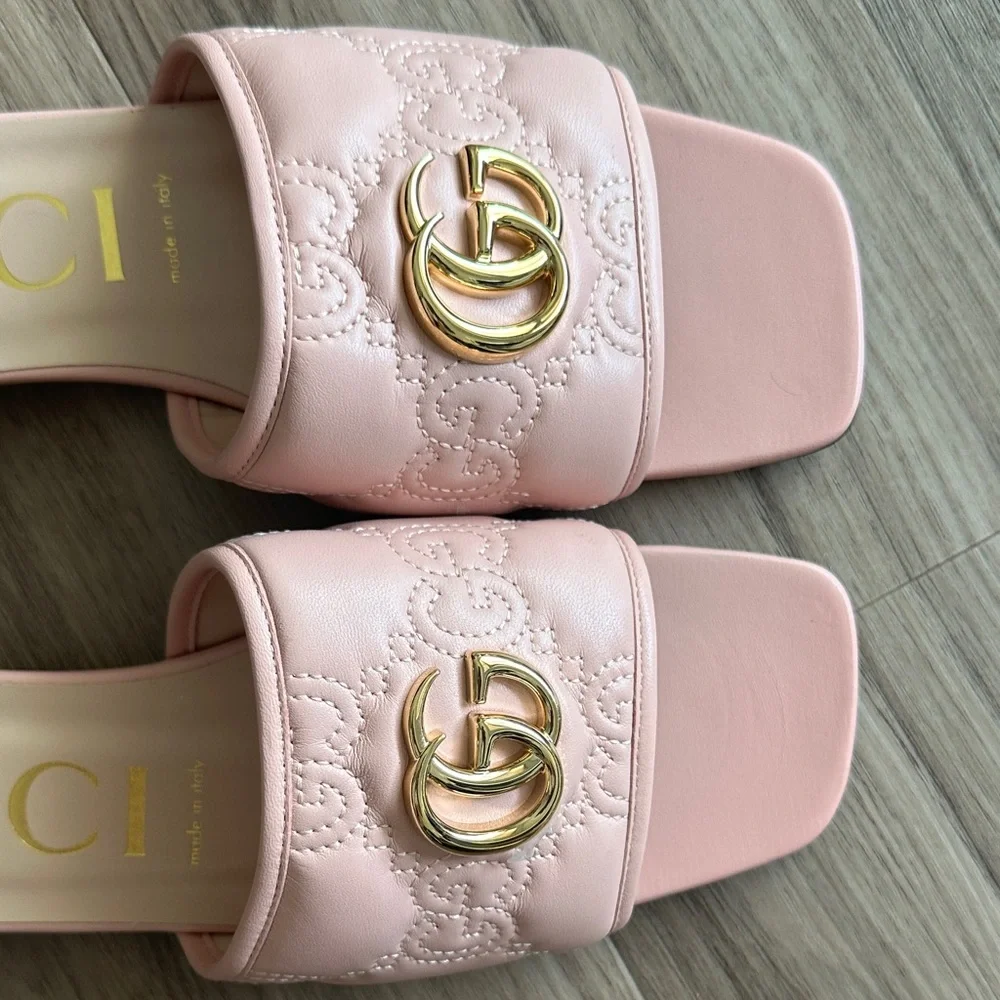 Gucci Blush Pink Quilted Slide Sandals - Picture 2 of 8